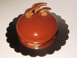 chocolate mousse dome; caramel glaze