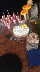 lemon merengue tart; strawberry mousse; flowers