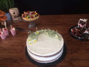 Cake with buttercream and raspberry; fruittart; strawberry mousse
